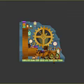 Fairy Tale Style Fantasy Workshop Room With Bookshelf Desk Giant Gear Clocks And Colorful Items