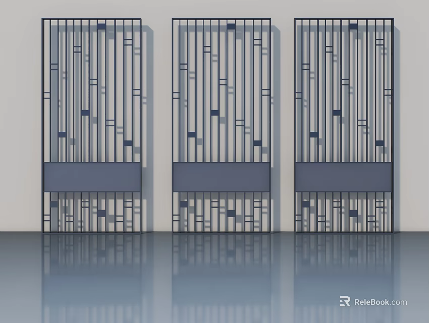 Modern Interior Design With Three Hinged Doors Geometric Patterns And Gray Panels 3d model