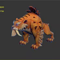 Fantasy Creature Sculpture With Orange Fur Fierce Expression Tusks And Flame Like Mane