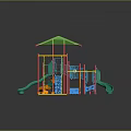 Colorful Playground Structure With Green Canopy Slides Climbing Frames And Sand Area