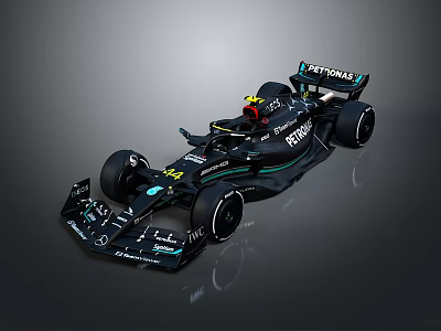 Black Formula 1 Race Car With PETRONAS RENAULT Logo And Driver Number 44 3d model