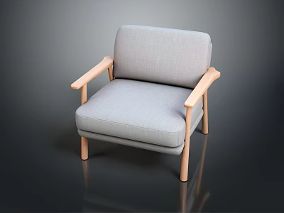 Light Gray Single Seater Sofa With Wooden Armrests And Modern Minimalist Design 3d model