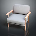 Light Gray Single Seater Sofa With Wooden Armrests And Modern Minimalist Design