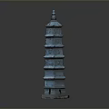 Ancient Blue Green Multi tiered Chinese Traditional Pagoda With Ornate Carvings