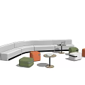 Modern Curved White Sofa Coffee Table Set With Round Tables And Colorful Stools 3d model