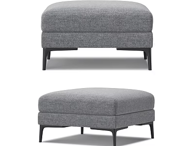 Gray Upholstered Ottoman Stool With Black Metal Legs Modern Design 3d model