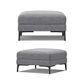 Gray Upholstered Ottoman Stool With Black Metal Legs Modern Design