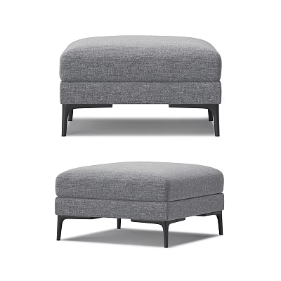 Gray Upholstered Ottoman Stool With Black Metal Legs Modern Design 3d model