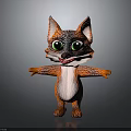 Cute Cartoon Fox Character With Colorful Fur Big Green Eyes And Open Arms