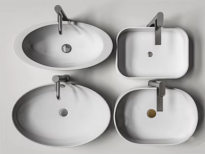 White Ceramic Bathroom Sinks With Different Shapes Oval Square And Modern Faucet Design 3d model