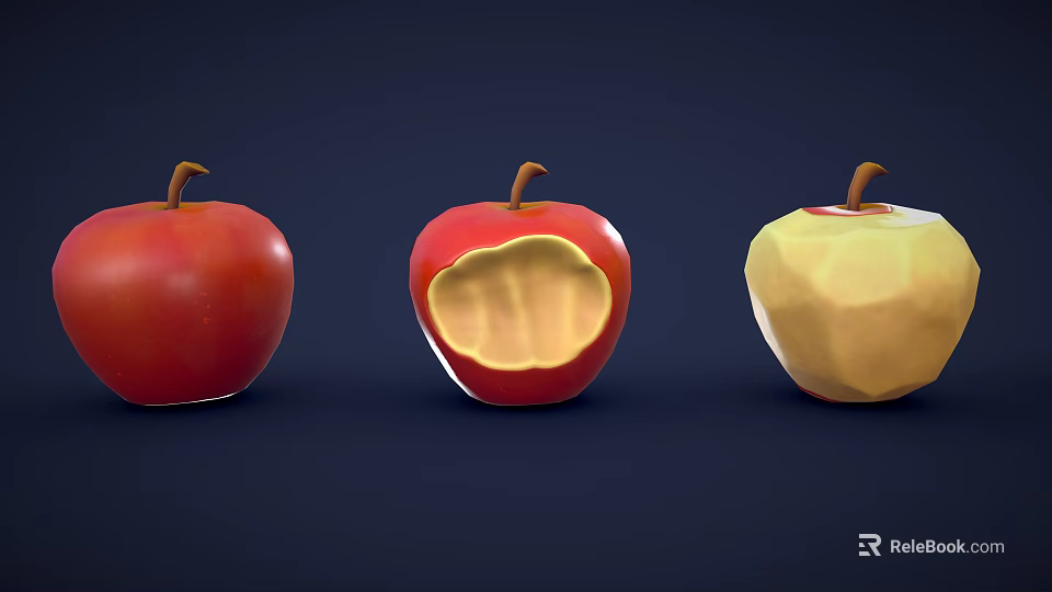 Three Apples Showing Different Stages From Fresh Whole To Bitten And Rotten 3d model 