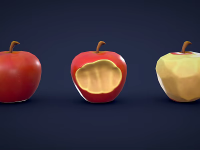 Three Apples Showing Different Stages From Fresh Whole To Bitten And Rotten 3d model