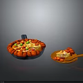 Fresh Pizza Dish in Pan with Red Green Toppings and Wooden Spoon