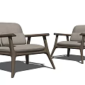 Two Modern Leisure Chairs With Wooden Frame And Light Gray Fabric Seats