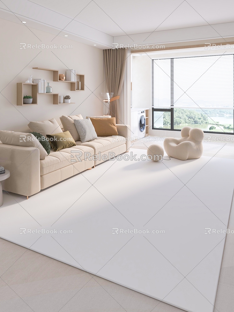 Cream wind carpet living room 3d model