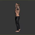 Muscular Shirtless Man Flexing Biceps In Dark Jeans Against Gray Background