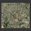 Satellite View City Map With Circular Center Radial Roads And Buildings