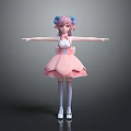 Anime 3D Character Girl With Blue Ram Horns Pink Petal Dress And Outstretched Arms