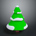 Green Decorative Tree With White Snowy Ornaments And Brown Trunk For Festive Holiday