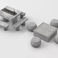 Sturdy Outdoor Stone Table With Bench And Round Stools For Garden Use 3d model