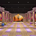 Yoga Fitness Studio With Purple Mats Aerial Hammocks And Yoga Balls