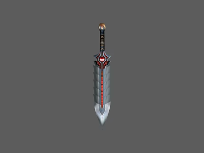 Fantasy Decorative Sword With Red And Black Ornaments And Silver Blade 3d model