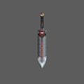Fantasy Decorative Sword With Red And Black Ornaments And Silver Blade
