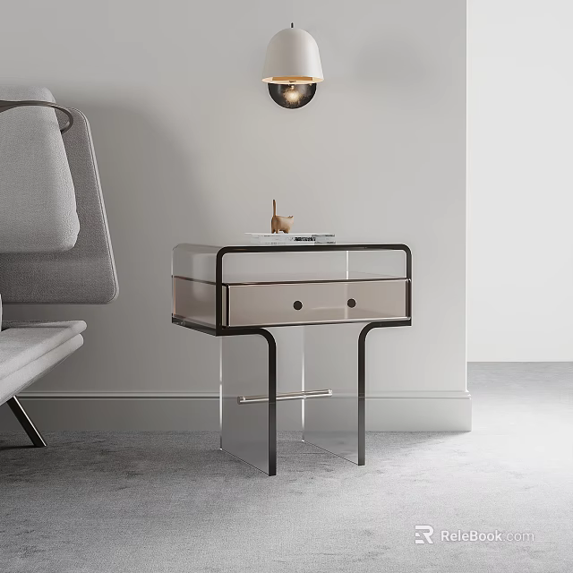 Elegant Modern Bedside Table With Metal Frame Drawer And Small Decorative Ornament 3d model 