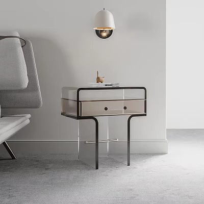 Elegant Modern Bedside Table With Metal Frame Drawer And Small Decorative Ornament 3d model