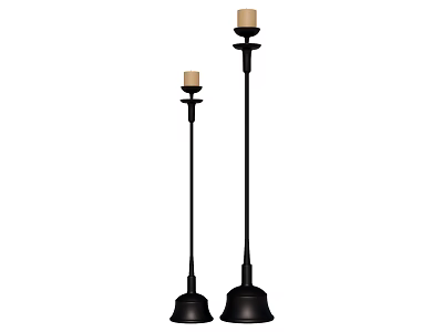Decorative Pair of Black Floor Standing Candle Lamps with Different Heights 3d model