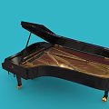 Black Grand Piano With Matching Stool On Blue Background For Musical Instrument