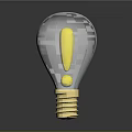 Transparent Glass Light Bulb With Yellow Exclamation Mark And Golden Base