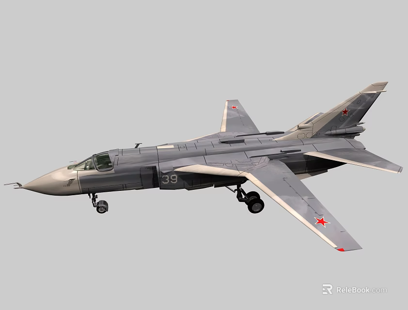 Gray Military Fighter Jet With Number 36 And Red Insignia In Flight 3d model 