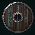 Medieval Decorative Shield With Circular Green And Gold Celtic Knot Design 3d model