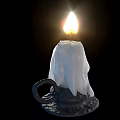Candle Lamp With White Candle Melting Wax Black Base Ring Design And Burning Flame