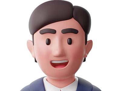Cartoon Style Man With Smiling Face Front View Blue Coat White Shirt Collar 3d model