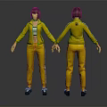3D Female Character In Yellow Tracksuit With White Stripes Front And Back View Design