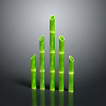 Green Bamboo Stems in Tower like Arrangement with Gray Background and Reflective Surface