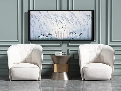 Storage Cabinet In Modern Living Room With Gray Walls And Beige Armchairs 3d model