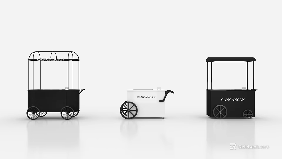 Elegant Floral Display Decoration With Black And White Flower Carts Design 3d model 