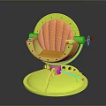 Modern Single Chair With Circular Neon Yellow Frame And Orange Padded Rotatable Seat
