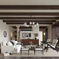 Modern Living Room Interior With Wooden Beam Ceiling Sofa And Decorative Art
