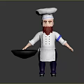 3D Cartoon Chef Character With Red Beard Wearing Chef Hat Holding Frying Pan