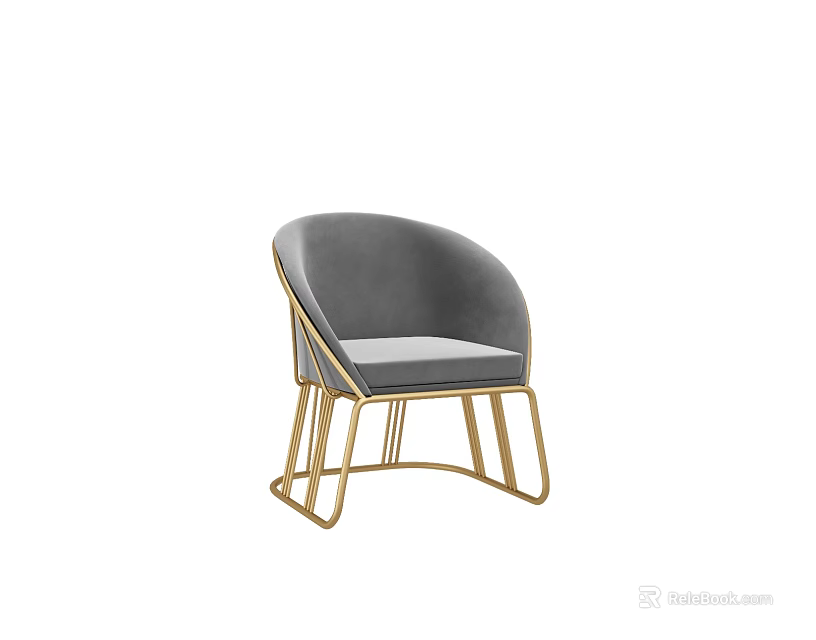 Elegant Gray Single Sofa With Gold Metal Frame Modern Design for Living Room Interior 3d model 