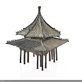 Traditional Chinese Pavilion Architecture Featuring Multi layered Roof Tile Structure And Decorative Wooden Pillars