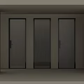 Three Modern Hinged Doors with Frosted Ribbed Glass and Black Frames in Minimalist Interior