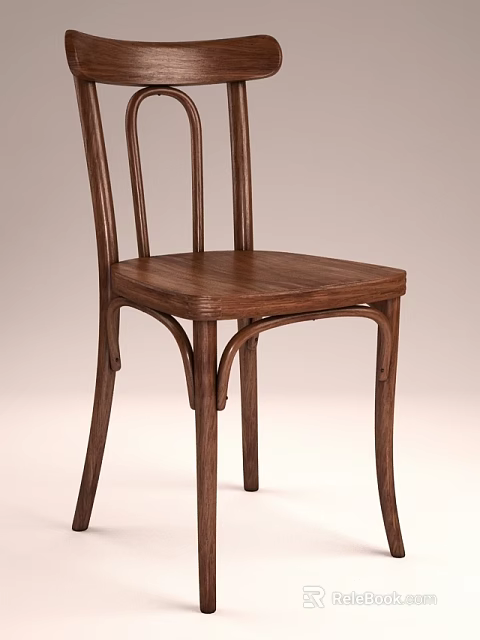 Solid Wood Dining Chair With Curved Legs And Vertical Slat Backrest 3d model 