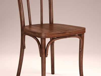 Solid Wood Dining Chair With Curved Legs And Vertical Slat Backrest 3d model