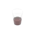 Transparent Plastic Cup with Ripple Design Containing Dark Red Liquid on Gray Background