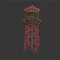 Rusty Metal Water Tower With Conical Roof And Supporting Legs Structure